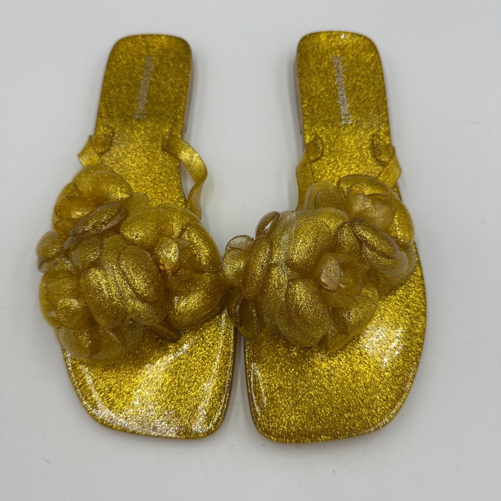 Jeffrey Campbell Metallic Gold Floral Slide Sandals